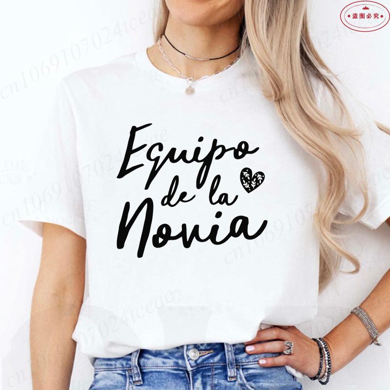 Spanish Team Bride Squad T-Shirt Woman Bachelorette Party Blouses Girl Single Farewell Tops Bridal Wedding Short Sleeve Tees