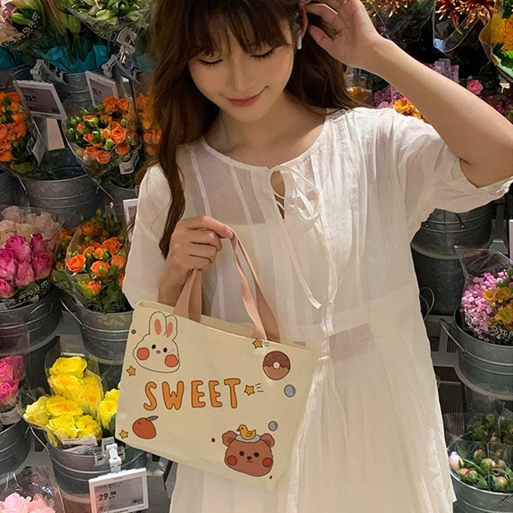 Холщовая сумка для покупок, милая мультяшная, милая студенческая сумка, новая рабочая маленькая сумка для переноски