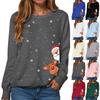 Women's Fashionable Casual Long-Sleeved Loose-Fit Christmas Print Round-Neck Pullover Sweatshirt