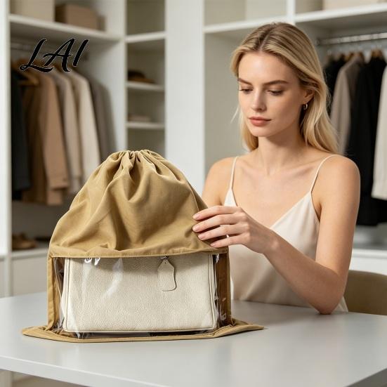 Visual Bag Protection Case 1/5Pcs Dust Proof Storage for Handbags Velvet with Soft Cover Clear Window Drawstring Purses Shoes & Boots