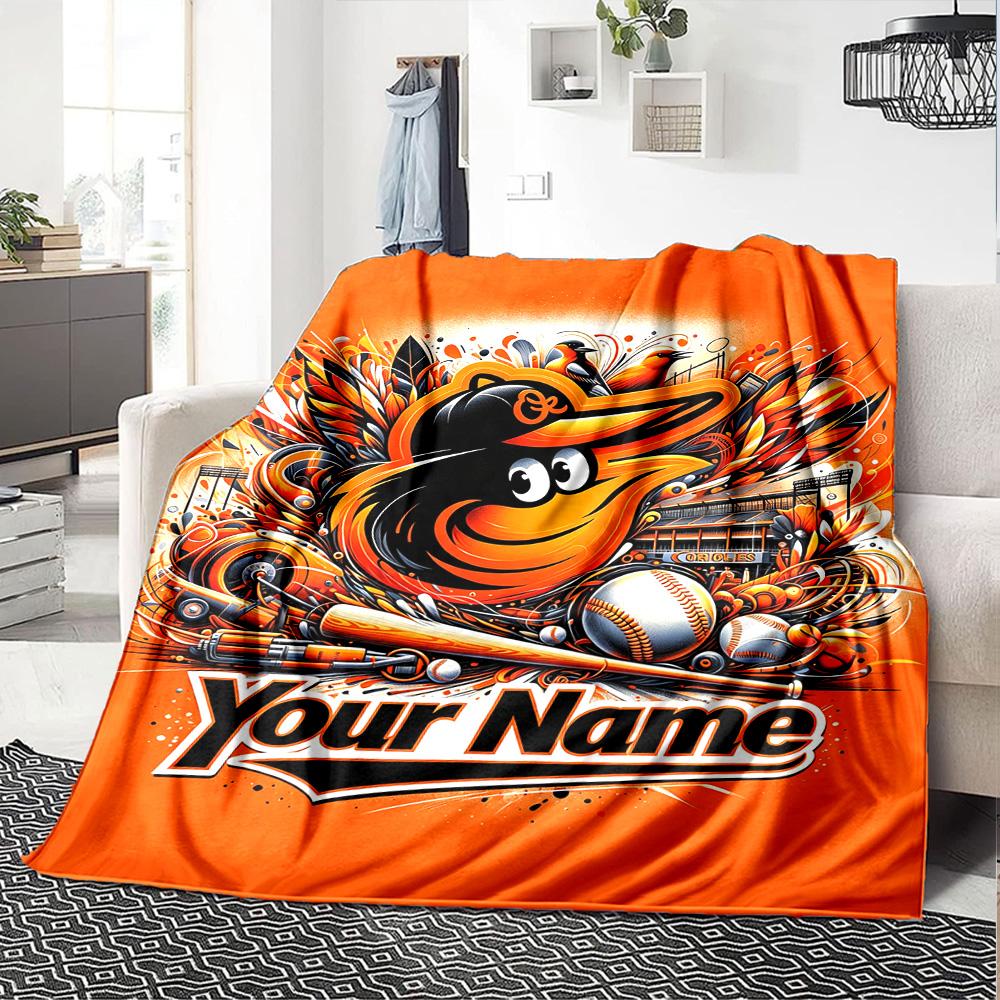 Name Custom Baltimore Orioles Print Flannel Blanket High Quality Warm Comfortable Cover for All Seasons Perfect for Gifts Home Decor