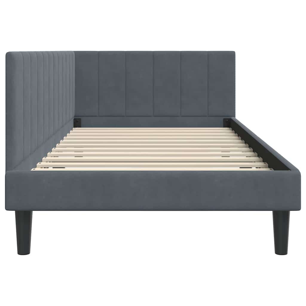 L shaped bed frame with headboard dark grey 90 cm x 200 cm velvet