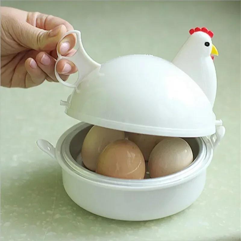 Creative Chicken-Shaped Egg-Shaped Microwave Egg Steamer Microwave Egg Cooker for 4 Eggs
