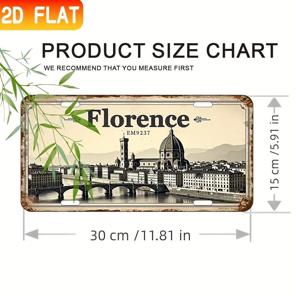 HD Aluminum Print Vintage Florence Italy Duomo Ponte Vecchio Cityscape License Plate Style Wall Art High Definition BendResis
