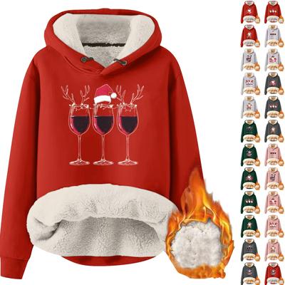 Женский модный флисовый теплый свободный свитер с капюшоном и рождественским принтом