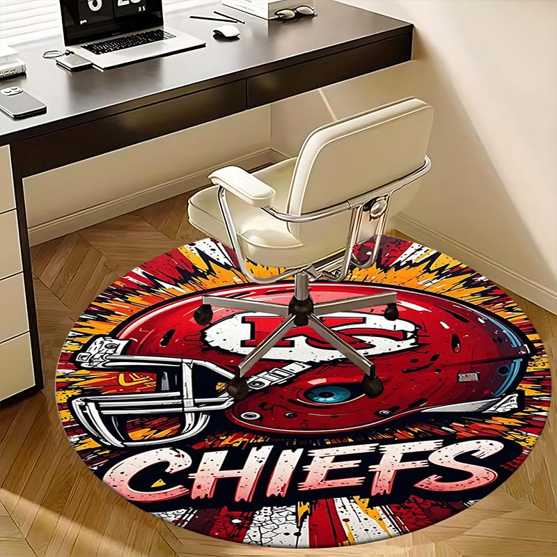 Kansas City Chiefs,Helmet Artwork Chair mat Round Rug-Office carpet, Machine Washable, Non-slip, Suitable for Living Rooms, Bedrooms, Entryw