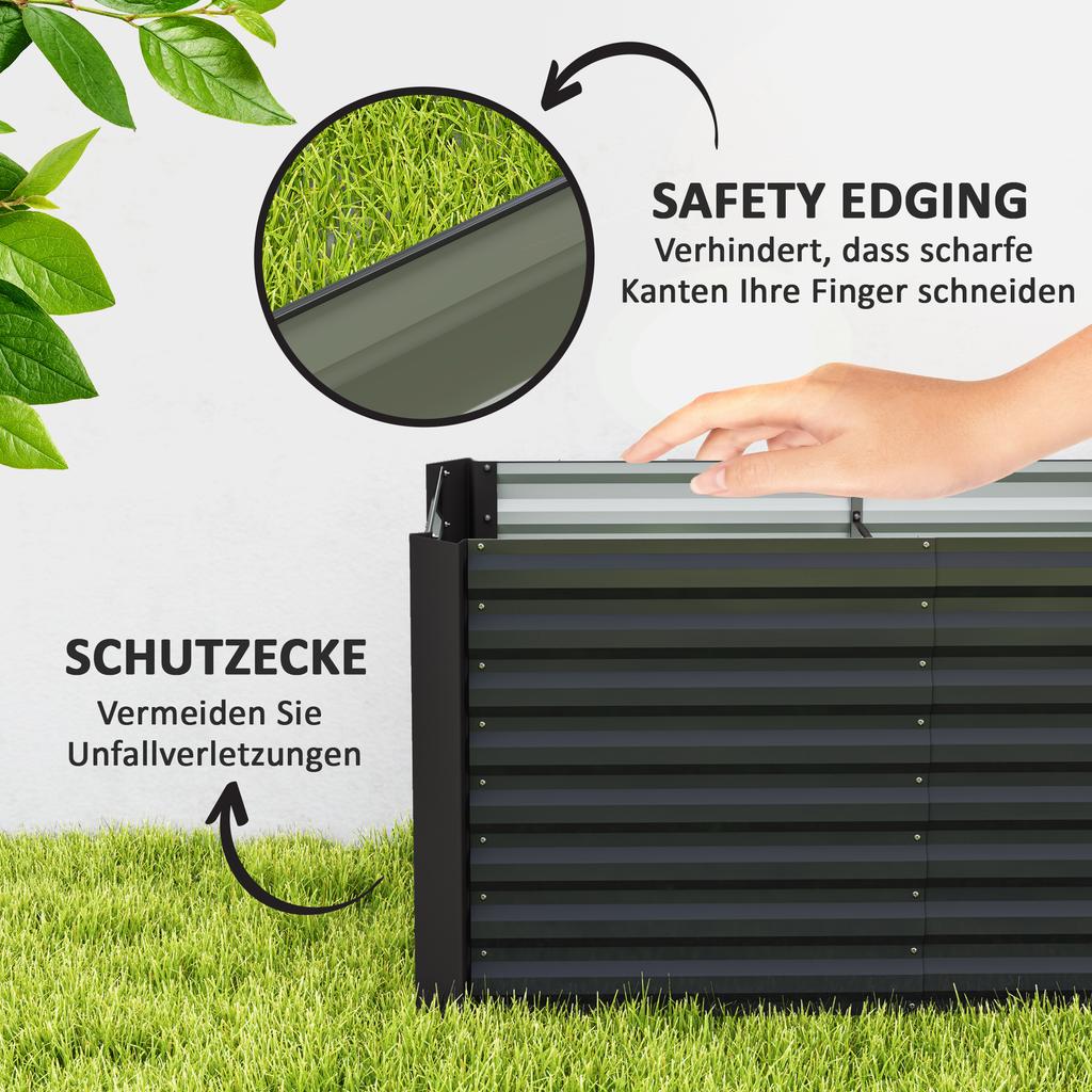 Raised garden bed, set of 2. Planter box. Extra deep. Metal. 120 x 60 x 60 cm. Dark gray
