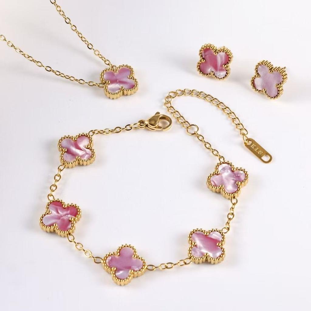 3 модных украшения из титановой стали: ожерелье-клевер, браслет, серьги, роскошный подарок на День святого Валентина, День матери