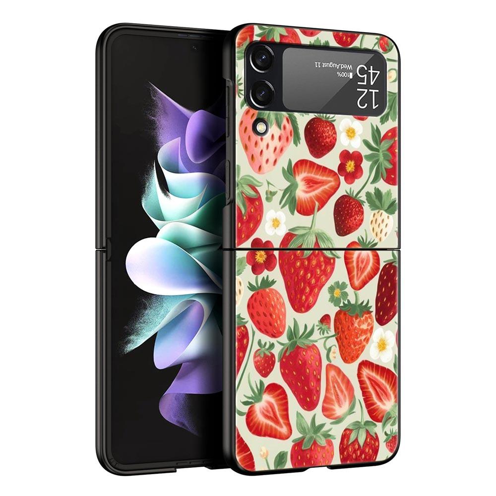 Чехол для телефона Samsung Galaxy Z Flip 3 4 5 6 7 Складной Для Samsung Z Flip4 Flip5 Жесткая ПК Крышка Летний Принт с Клубникой и Цветами