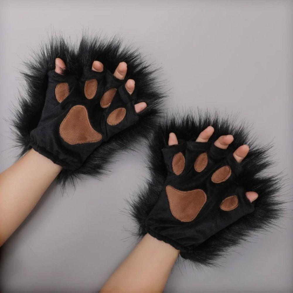 Plush Fingerless Gloves Lolita Cosplay Costume New Foxes Claws Mittens