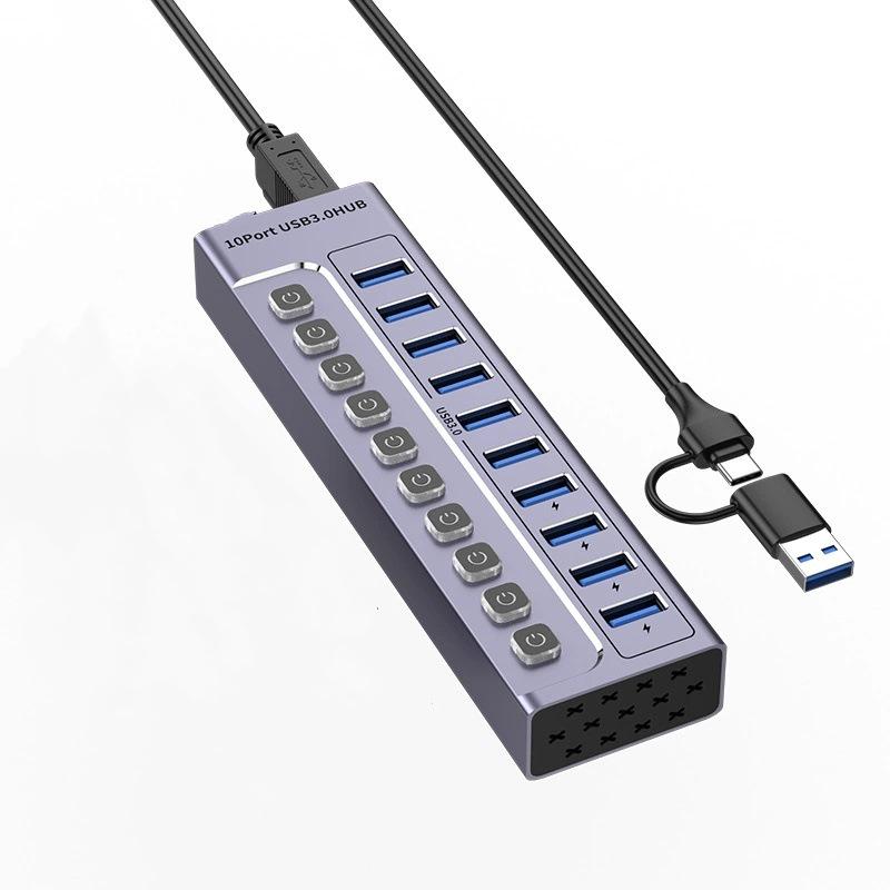 10-портовый USB 3.0 концентратор-расширитель для ноутбуков, телефонов и настольных компьютеров