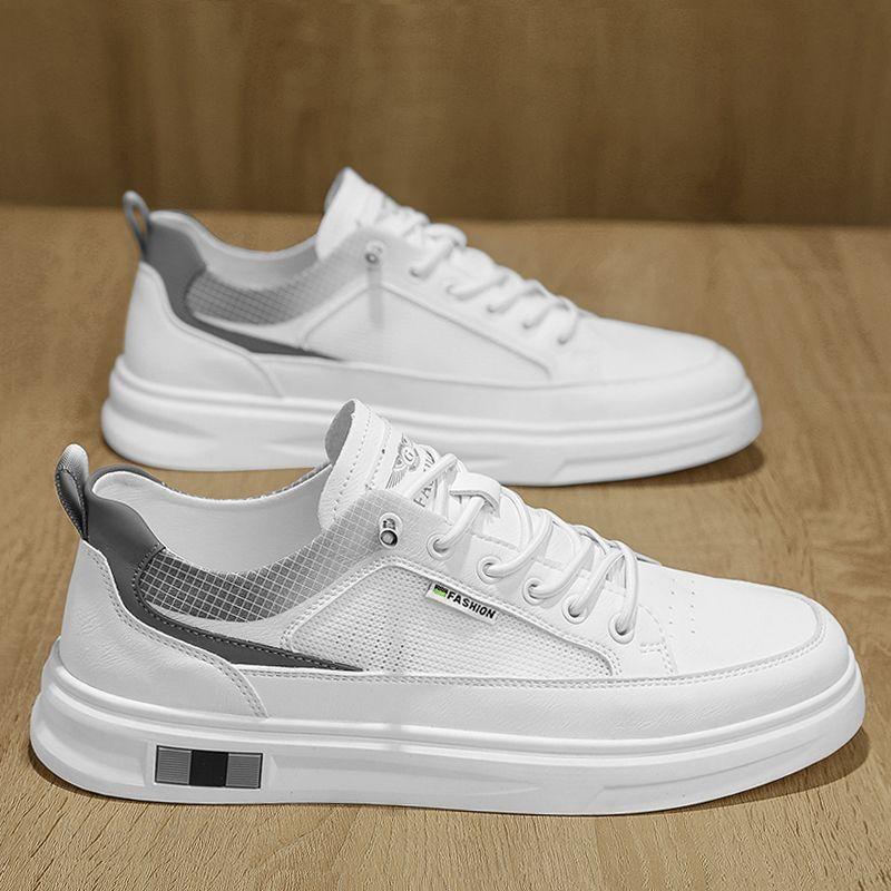 Мужская обувь лето 2025 новая мужская кожаная обувь дышащая и универсальная спортивная и повседневная на одной педали высококлассные маленькие белые кеды