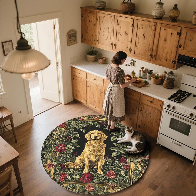 Rose Dog,Round Area Rug,Carpet Rug for Living Room Bedroom Sofa Playroom Decor,Non-slip Floor Mat