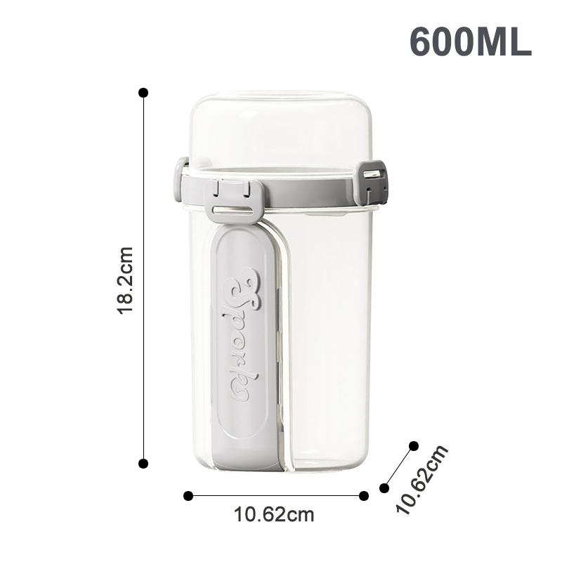 600Ml Salad Oatmeal Cup Breakfast Double Cup Cereal Nut Yogurt Container Set With Dressing Holder Fork Meal Preparation