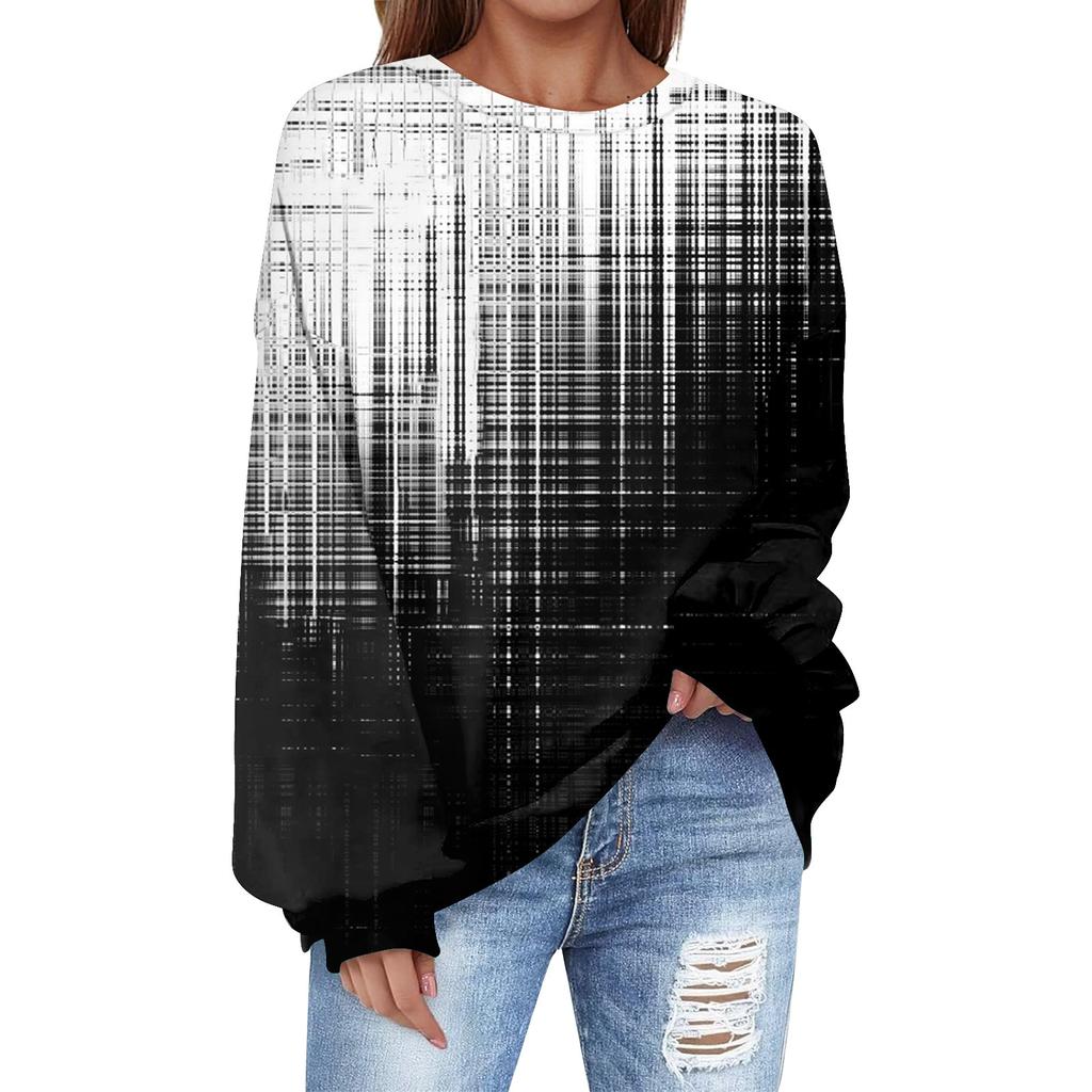 Толстовка большого размера для женщин с круглым вырезом и принтом, с длинным рукавом, толстовка