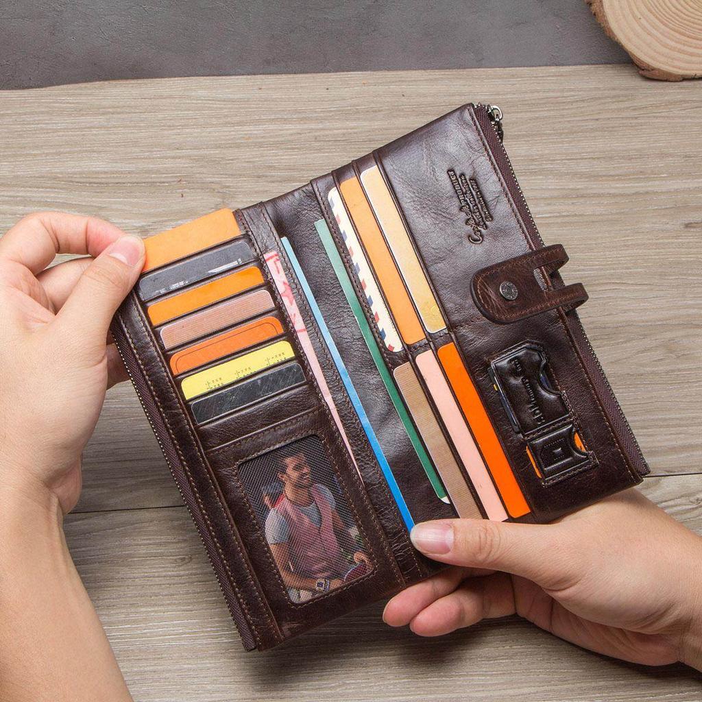 Мужской кошелек CONTACT'S из натуральной кожи, мужской портмоне на молнии, длинный кошелек, карман для телефона, сумка для денег, держатель для карт