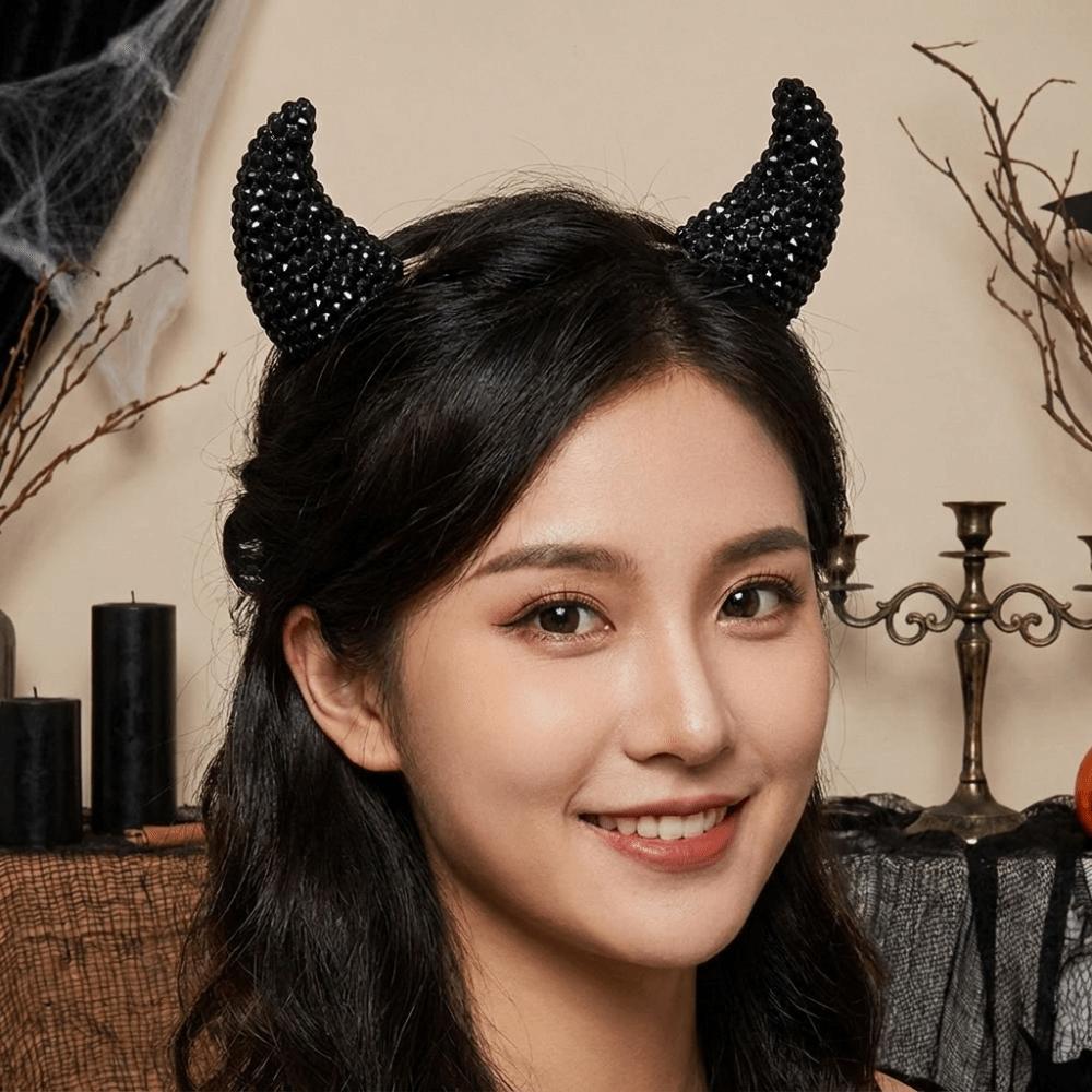 Cloth Halloween Hair Hoop Rhinestone Horn Hairpins Fashion Cow Horn Hairband Friends