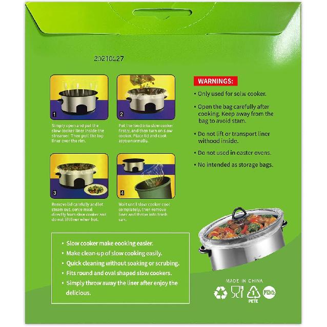 ECOOPTS Slow Cooker Liners Disposable Cooking Bags Large Size Pot Liners Fit 4QT to 8.5QT Suitable for Oval & Round Pot (10 BAGS)