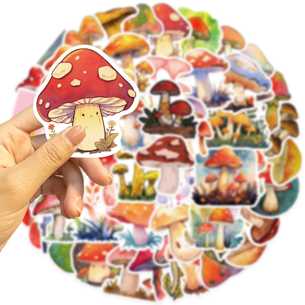 50PCS Cartoon Watercolor Mushroom Graffiti Sticker Guitar Notebook Stationery Suitcase DIY Waterproof Sticker