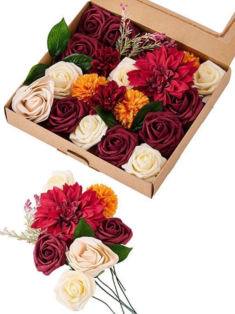 Искусственный георгин, роза, пион, комбинированный набор со стеблями для DIY, домашние свадебные композиции, вечеринка, свадебный букет, украшение для балкона, шелковая искусственная голова розы