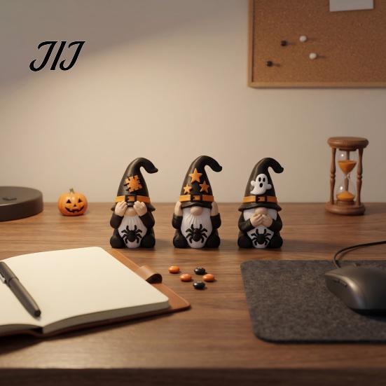 Whimsical Halloween Decor 3Pcs Three Gnomes Figurines, See No Hear Speak Evil Seasonal Home Accents Gnome Statues, Spooky Spider Ghost Dwarf Tabletop