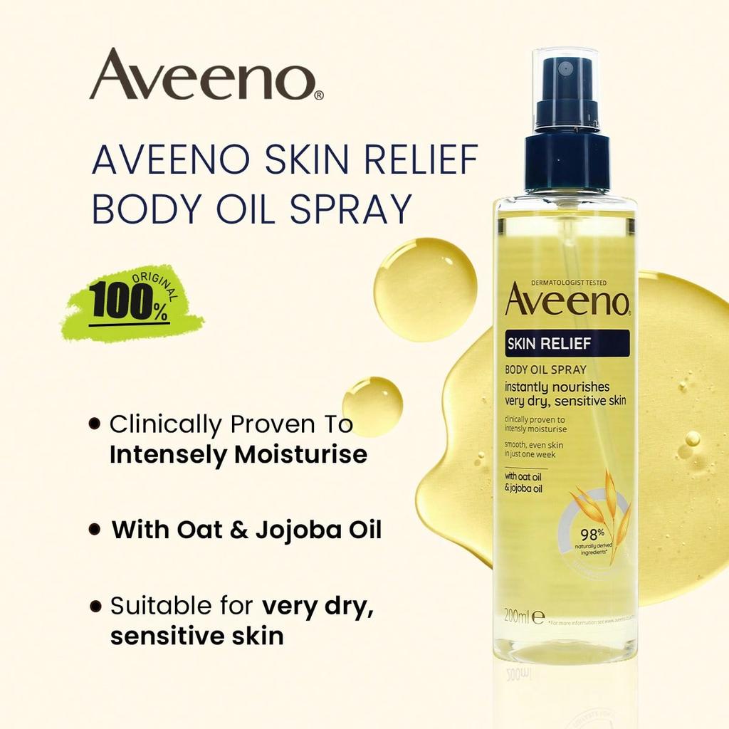 AVEENO SKIN RELIEF 200ML BODY OIL SPRAY, Soothe Dry Skin, Skin Barrier Care, Convenient Spray Design