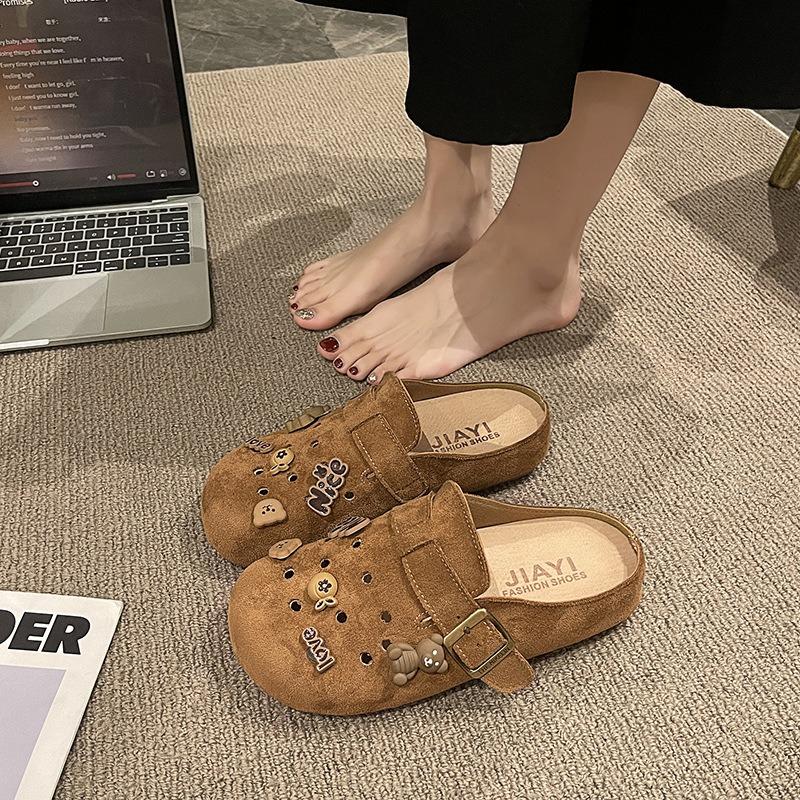 Thick-soled, Flip-top Half-slippers Spring Shoes One-foot Flat Flip-flops