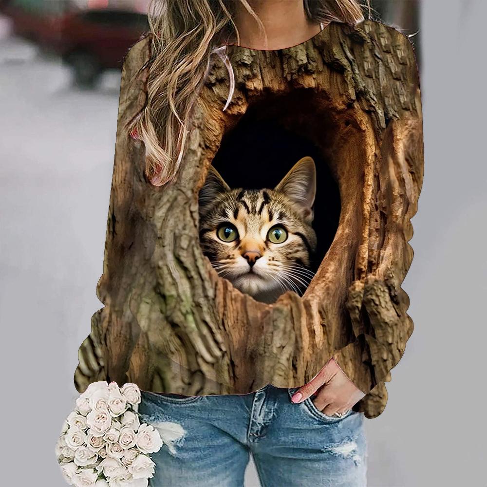Милые кошачьи цветочные толстовки с 3D-принтом и животными, женские повседневные толстовки с длинным рукавом, уличная одежда Y2k, пуловеры, верхняя женская одежда