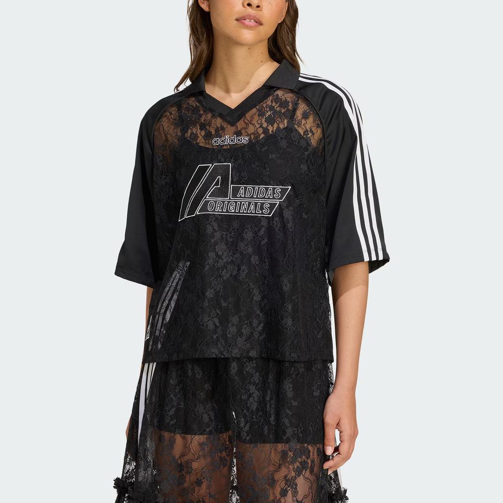 Adidas Originals Lace Comfortable Fashion Sports Short Sleeve Football Jersey Women Tops Black KD2276