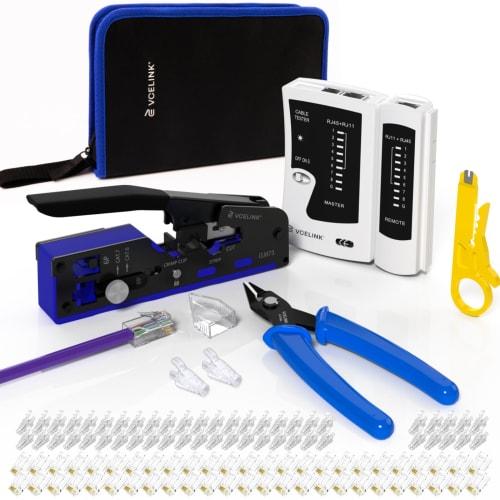 VCELINK RJ45 Crimping Tool Set, Compatible with CAT7, CAT6A, CAT6, CAT5E, and CAT5, LAN Checker, Penetrating Crimping Tool, Nippers, Penetrating RJ45