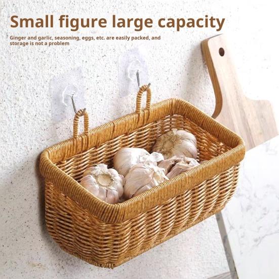 Плетеная корзина для хранения, настенный органайзер для овощей, дышащий дизайн, большая вместимость, легкий доступ