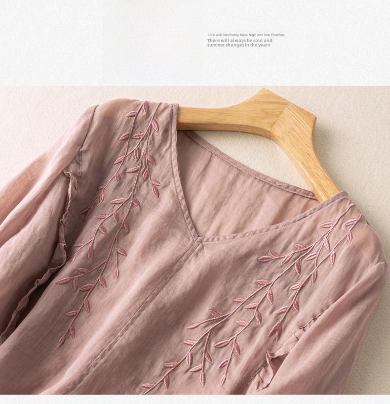 Женские вышитые ретро-топы из хлопка и льна - лето 2024 г., свободный крой, универсальный этнический стиль