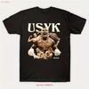 Мужская футболка для бокса USYK Heavyweight Черная с золотой надписью US винтажная стираная мода для мужчин Универсальная унисекс