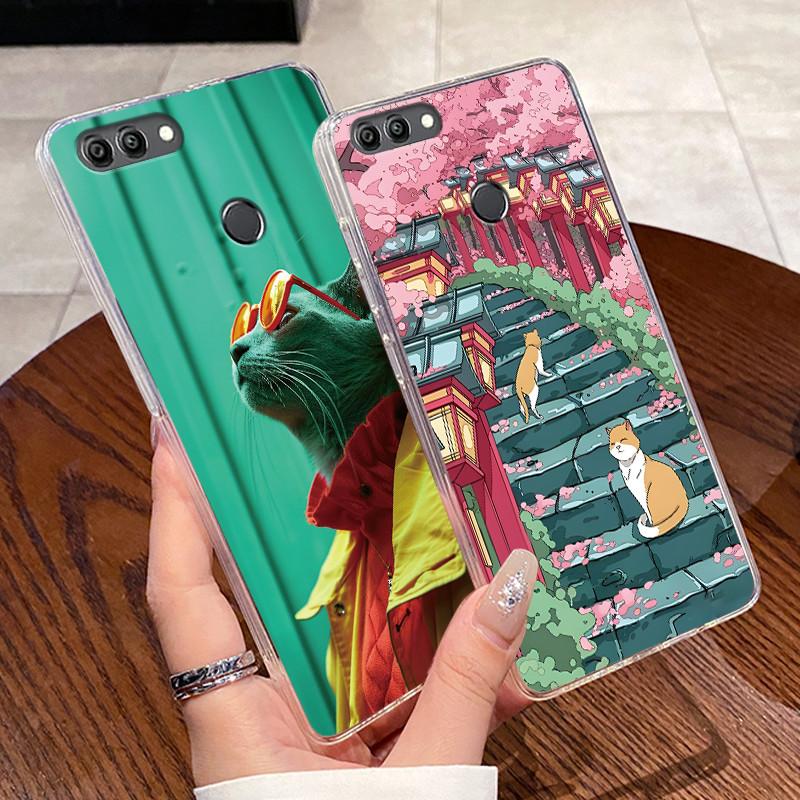 Гелевый чехол для Huawei Y9 2018 / Enjoy 8 Plus Fundas Capa Прозрачный силиконовый мягкий ТПУ задняя крышка Милый Кот Кролик Защитный чехол