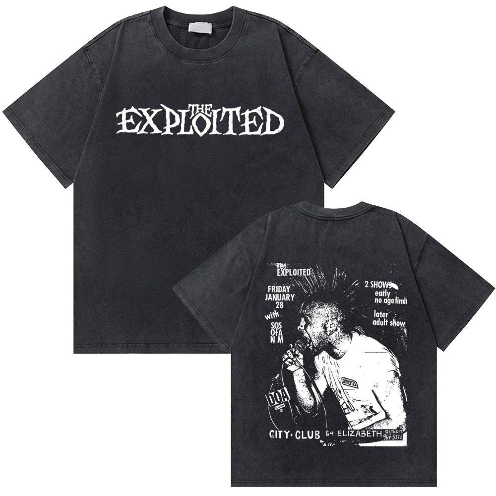 Washed Vintage Rock Band The Exploited Graphic Tshirt Men Women Retro Gothic Punk T Shirts Mens Fashion Oversized Streetwear