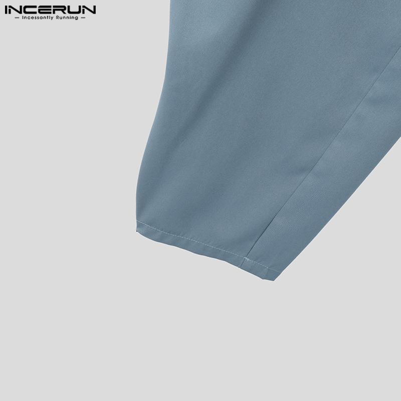 INCERUN Мужские длинные брюки с пуговицами на талии и полым шаговым швом, повседневные брюки с широкими штанинами