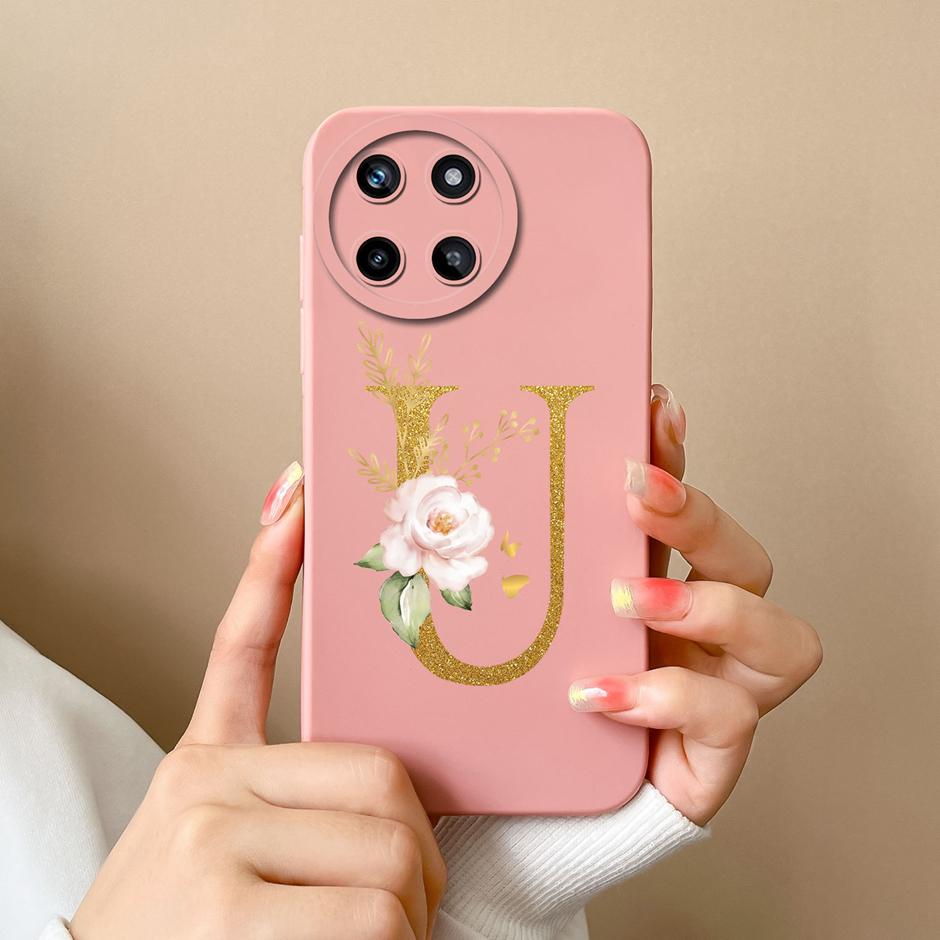 Чехол для телефона OPPO Realme 11 4G Милые Цветочные Буквы Матовый Жидкий Силикон Задняя Крышка Для Realme11 4G Ударопрочный Ультратонкий Корпус