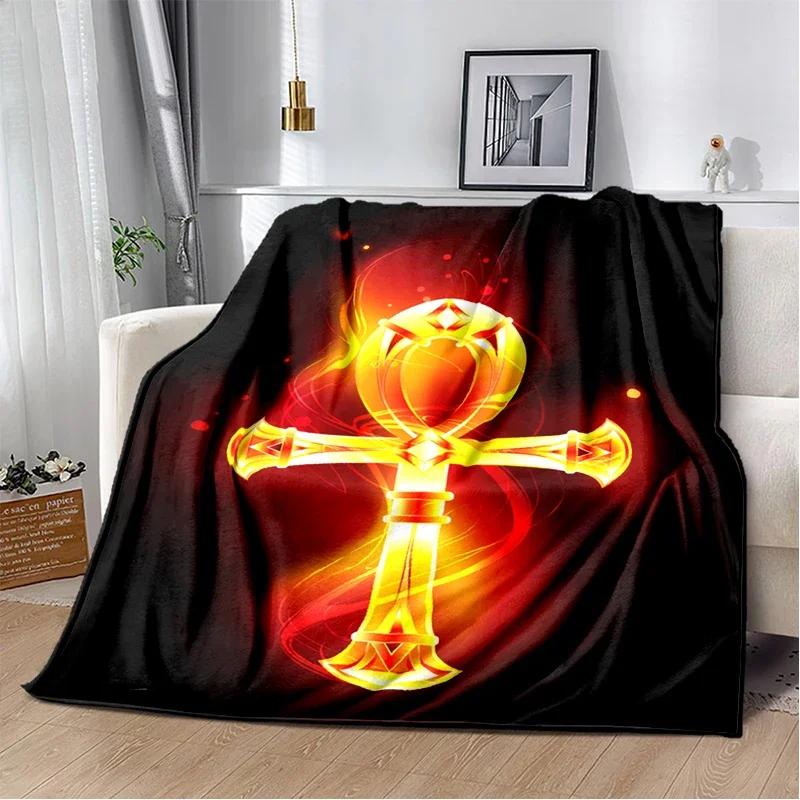 Egypt Blanket Cross Flannel Throw Blanket Soft Cover Lightweight Warm Blankets for Bed Sofa Couch King Queen Size for Teens Man