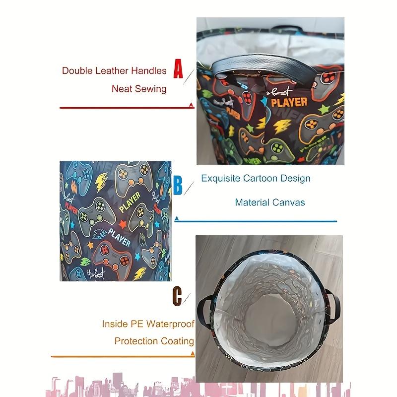 1 шт. Большая складная черная корзина для хранения с ручкой, тканевая корзина для грязного белья с рисунком геймпада для дома