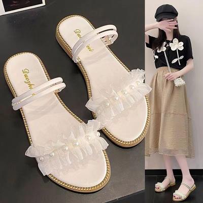 Тапочки для женской летней уличной носки 2025 Новые модные на толстой подошве, пляжные туфли на одной линии, крутые тапочки