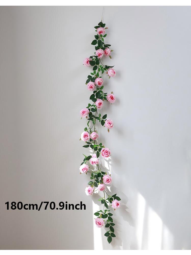 Artificial Rose Vine Garlands, Fake Silk Hanging Flowers Ivy Leaves Greenery Wreath for Home Garden Wedding Wall Decor