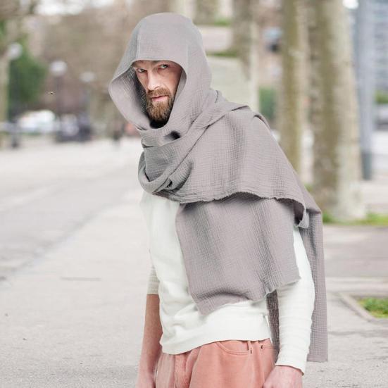 Men Shawl Scarf Lightweight Solid Color Long Scarf Shawl Retro Cotton Linen Outdoor Neck