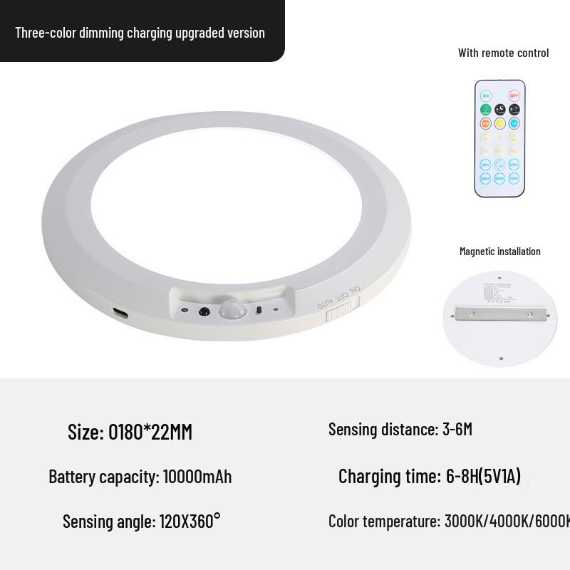 Wireless LED Ceiling Light with Motion Sensor & Remote, USB Rechargeable for Hallway, Cloakroom, or Balcony.