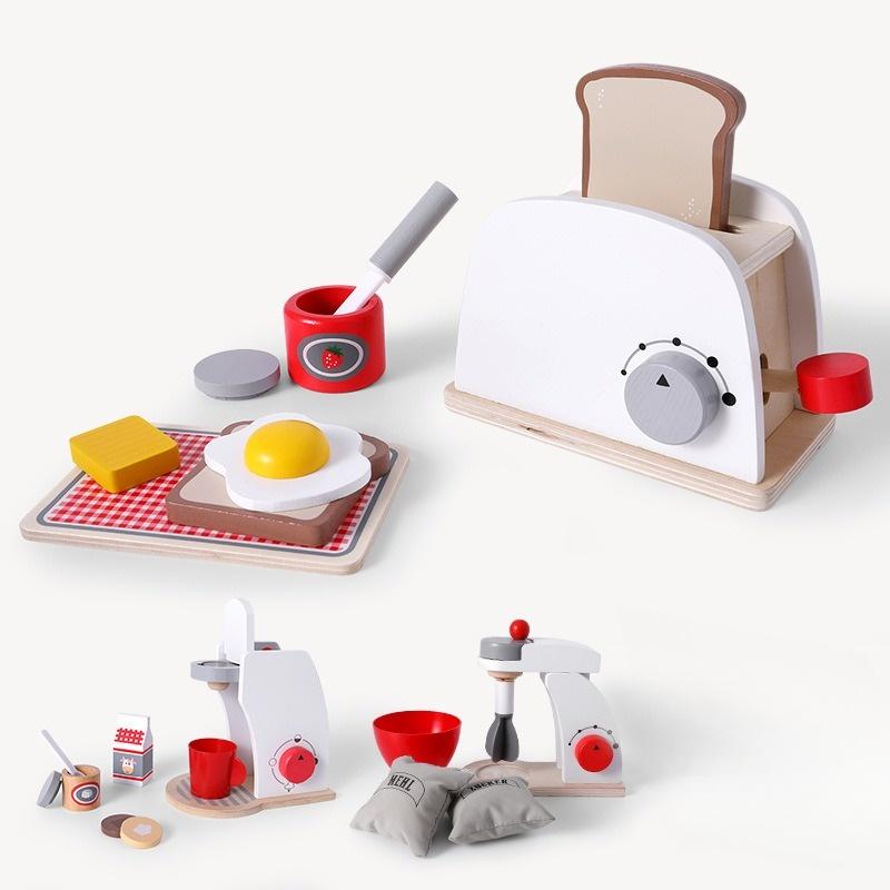 Kid Wooden Kitchen Pretend Play Toy Simulation Wooden Coffee Machine Toaster Machine Food Mixer Early Learning Educational Toys