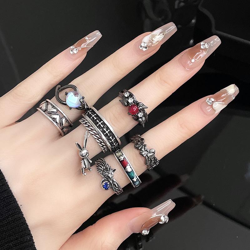 Niche Design French Personality High Sense Cold Wind Gem Open Ring Women'S Light Luxury Moonstone Ring