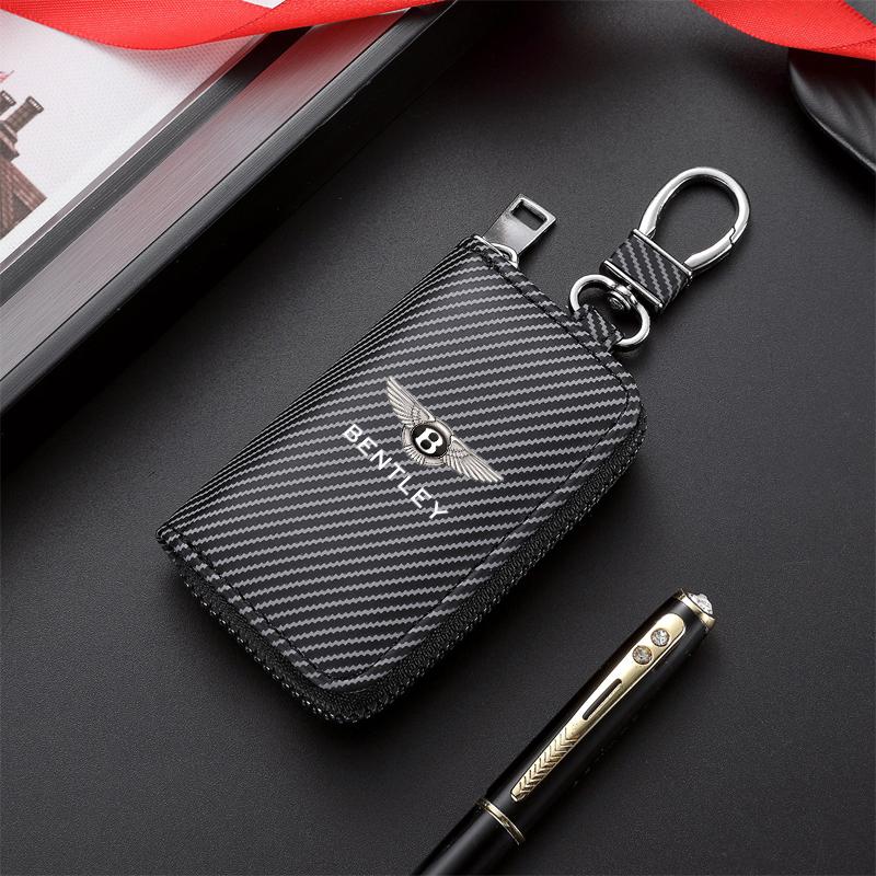 PU Carbon Fiber Wallet Leather Keys Protection Storage Bag For Bentley Continental GT MULLINER Bentayga Flying HurtlingSpurlogo CL6
