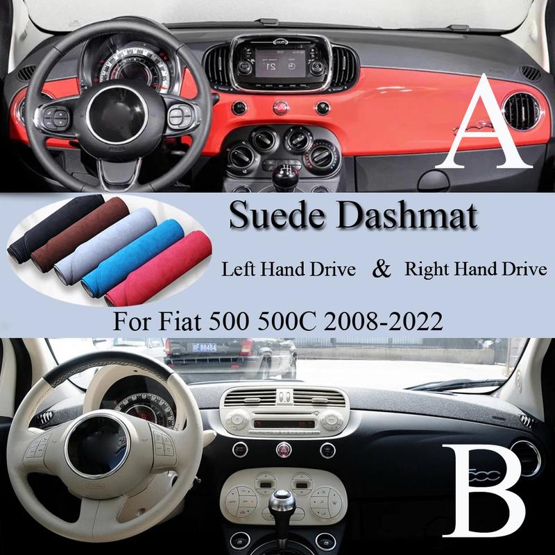 For Fiat 500 500C 2008 2010 2015 2018- Suede Dashmat Dash Mat Cover Dashboard Pad Sunshade Carpet Car-Styling Car Accessory