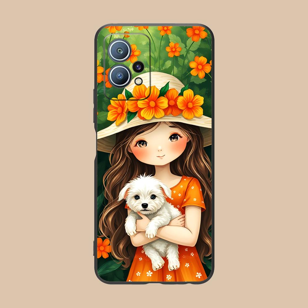 Girl Dog Puppy Matte TPU Mobile Phone Case for Huawei P60 P50 P40 P30 P20 P10 P9 P8 Pro Lite Plus Colorful Printing Cover