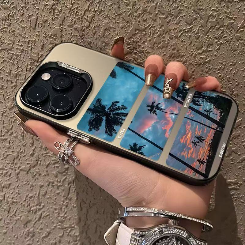 The new splicing coconut tree is suitable for iphone17 mobile phone case Apple 16promax/15 anti-drop 14pro13 Europe and America