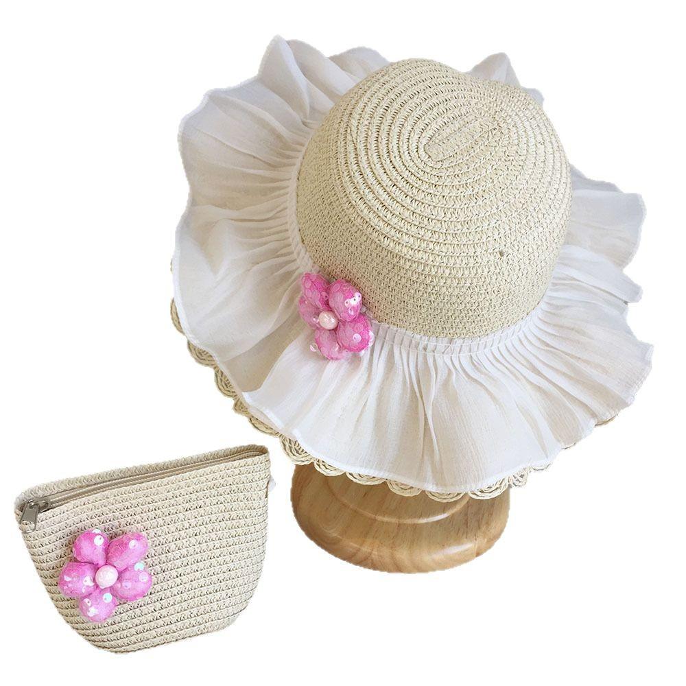 Girls Summer Straw Hat Wide Brim Sun Protection Fisherman Cap Princess Beach Vacation Sunshade Hat For Kids